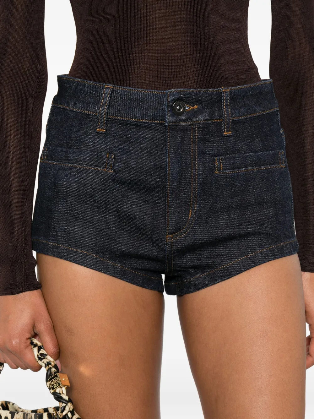 Self-Portrait Denim shorts van stretch-katoen Blauw