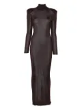 Self-Portrait turtleneck shoulder-padded dress - BROWN