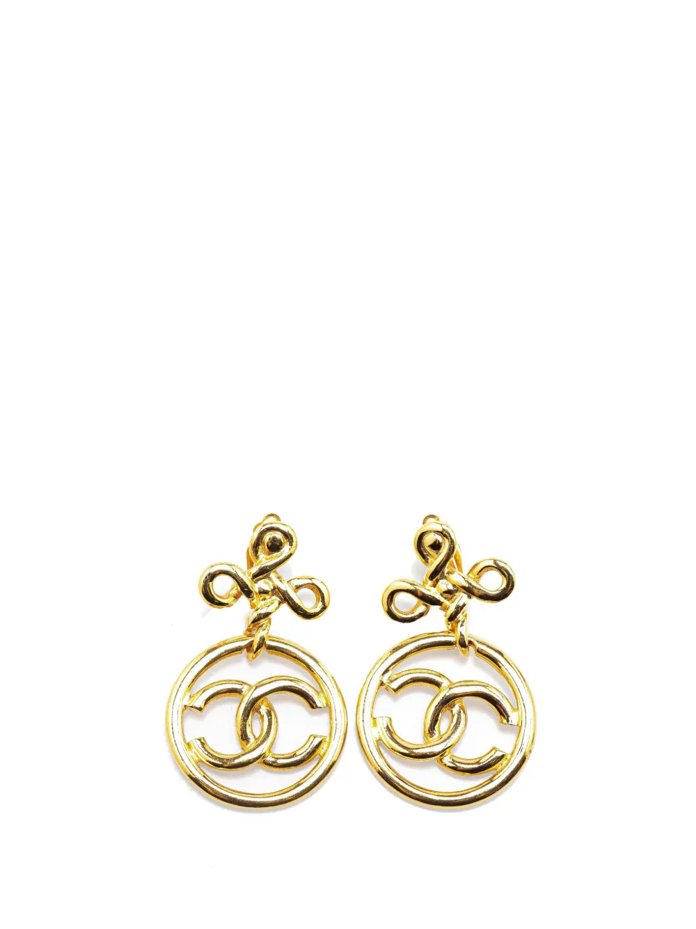 Pre-owned Chanel 1970-1980 Gold Plated Cc Drop Clip-on Earrings Costume Earrings