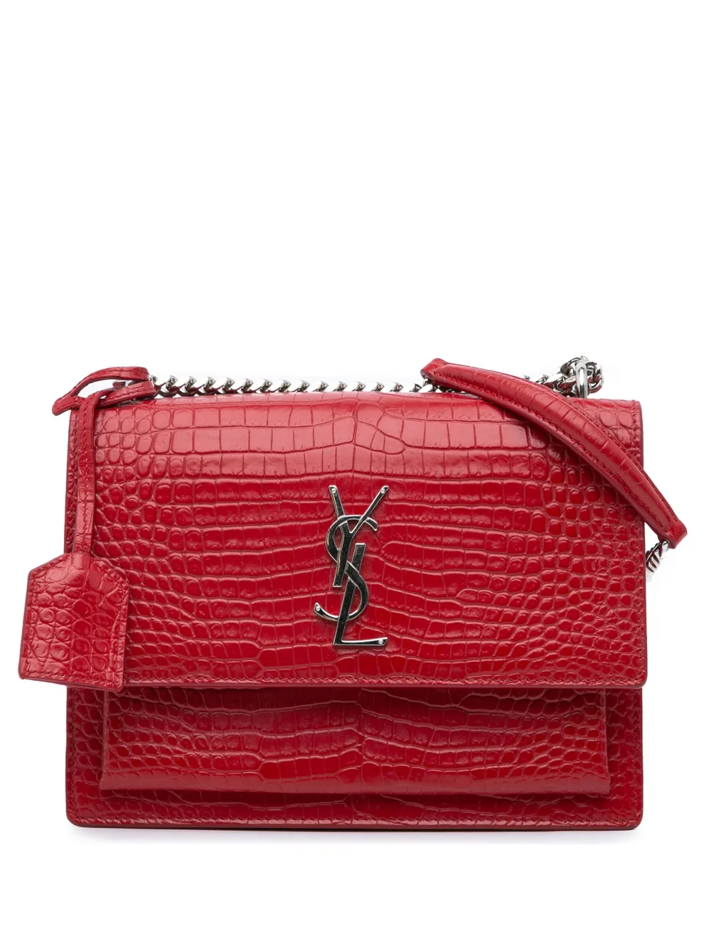 Saint Laurent Pre-Owned Borsa a tracolla Sunset media in pelle goffrata effetto coccodrillo 2018 | rosso | Image 1