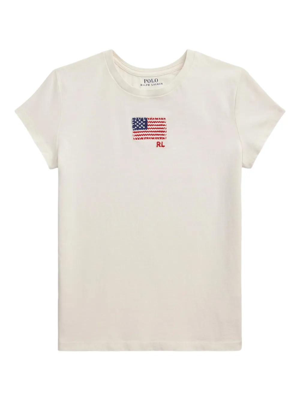 POLO RALPH LAUREN KIDS フラッグアップリケ Tシャツ - ホワイト POLO RALPH LAUREN KIDS フラッグアップリケ Tシャツ - ホワイト