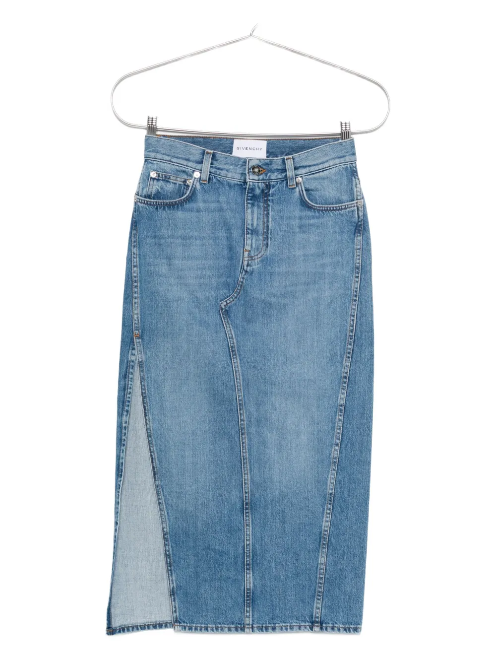 Givenchy side-split denim mid-lenght straight skirt Blauw