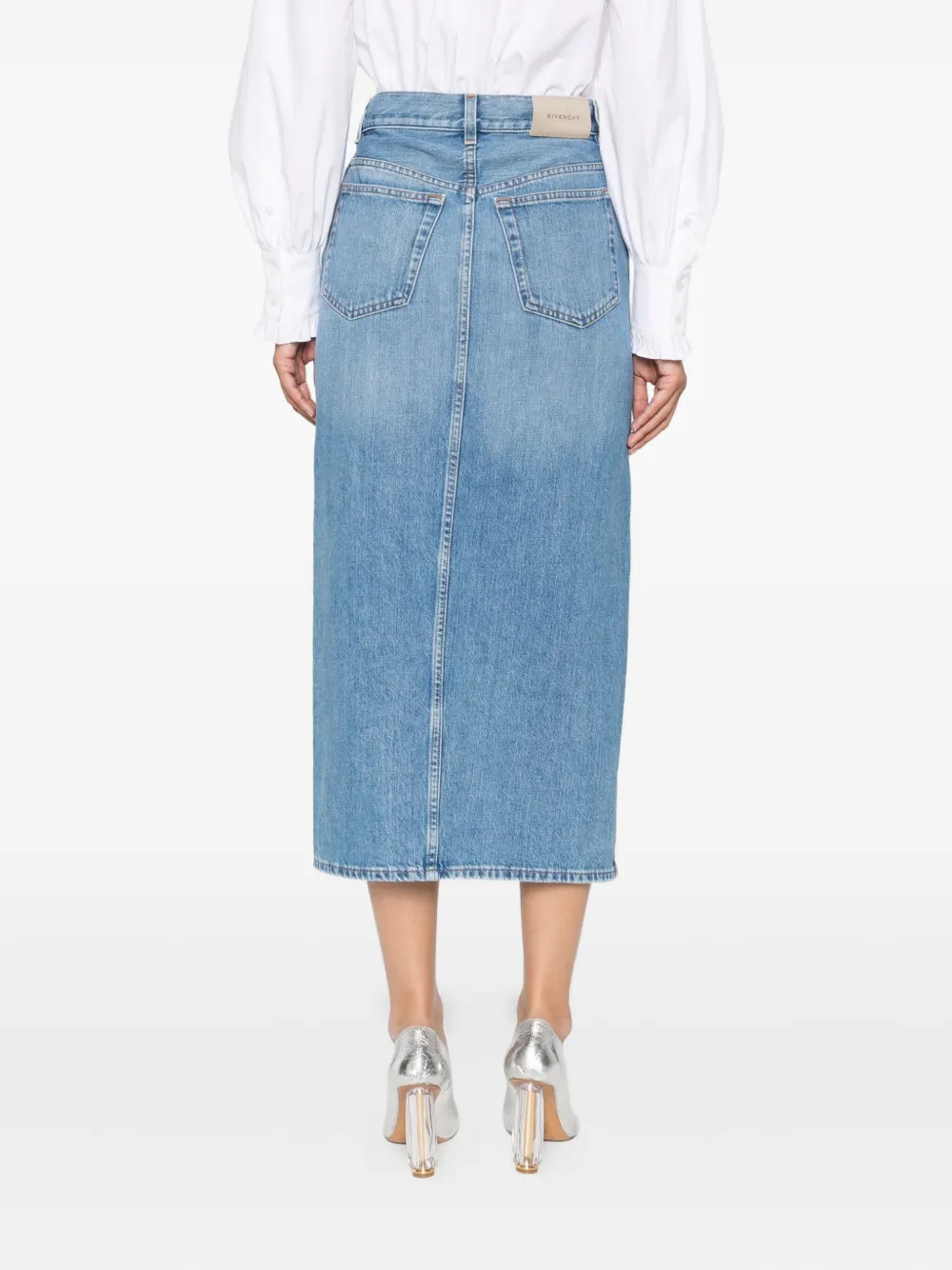 Givenchy side-split denim mid-lenght straight skirt Blauw