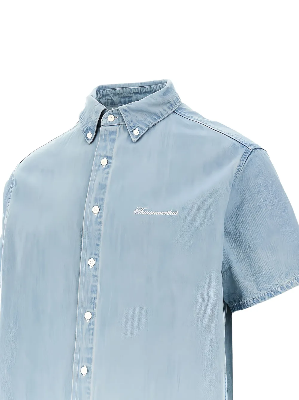 This Is Never That logo-embroidered denim shirt - Blauw