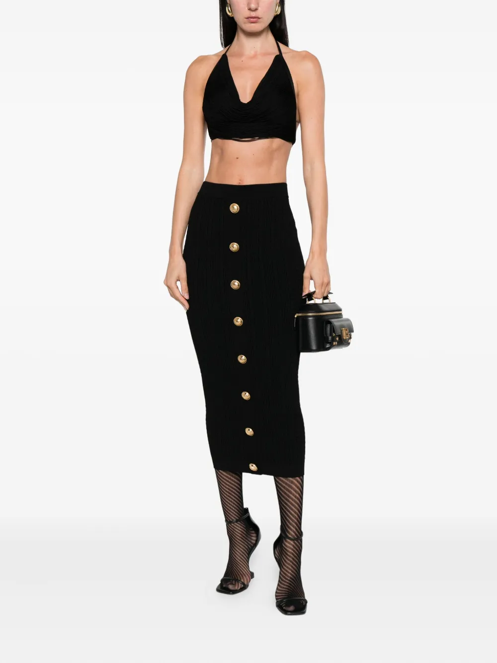 Balmain cable-knit button-front midi fitted skirt | Fitted Skirts | Image 2