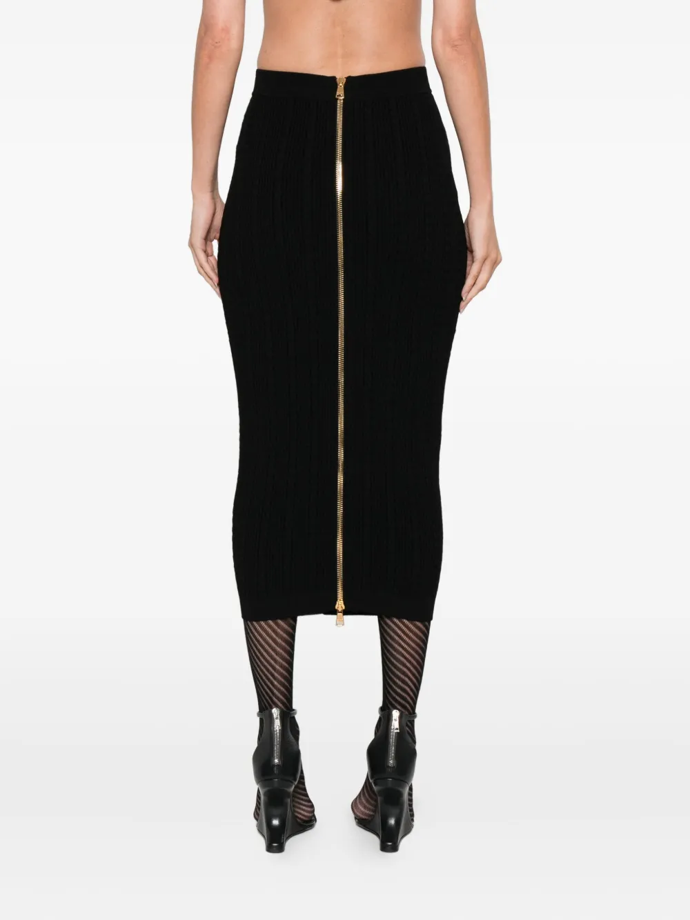 Balmain Kabelgebreide midi-rok met knopen Zwart