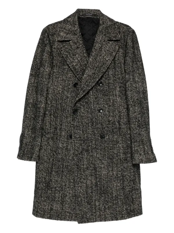 TAGLIATORE ダブルブレスト ヘリンボーンコート Tagliatore ヘリンボーン コート | ブラック | FARFETCH JP