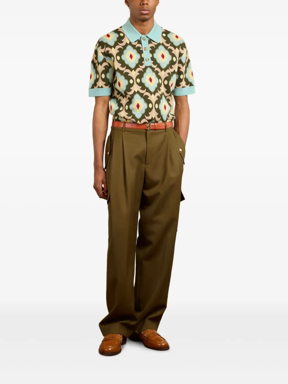 Drôle De Monsieur Poloshirt met patroon en knopen - Groen