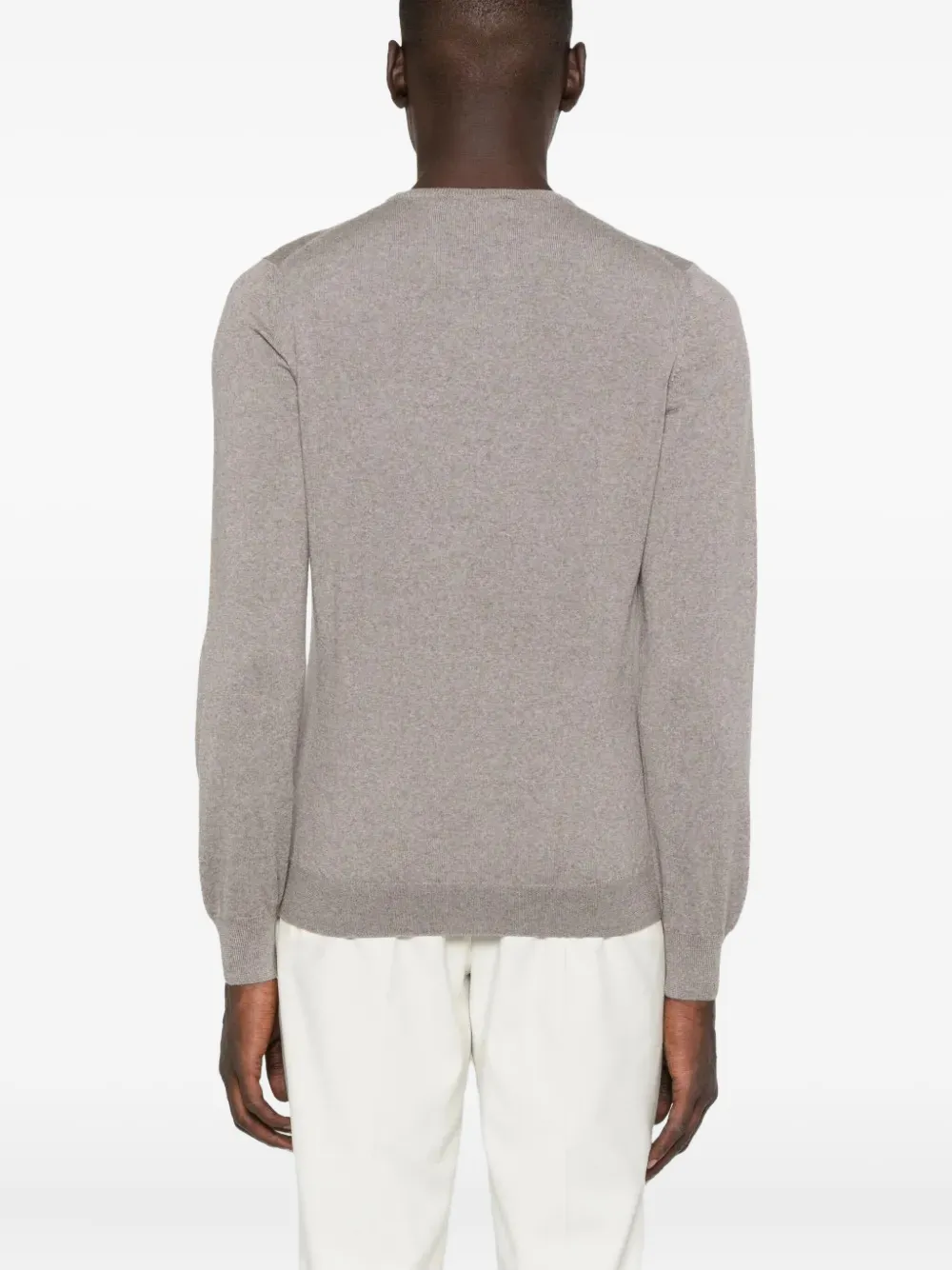 Tagliatore Ribbed Hem Long Sleeve Crew Neck Sweater In Gray