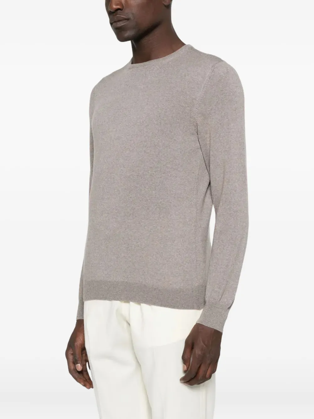 Tagliatore Ribbed Hem Long Sleeve Crew Neck Sweater In Gray