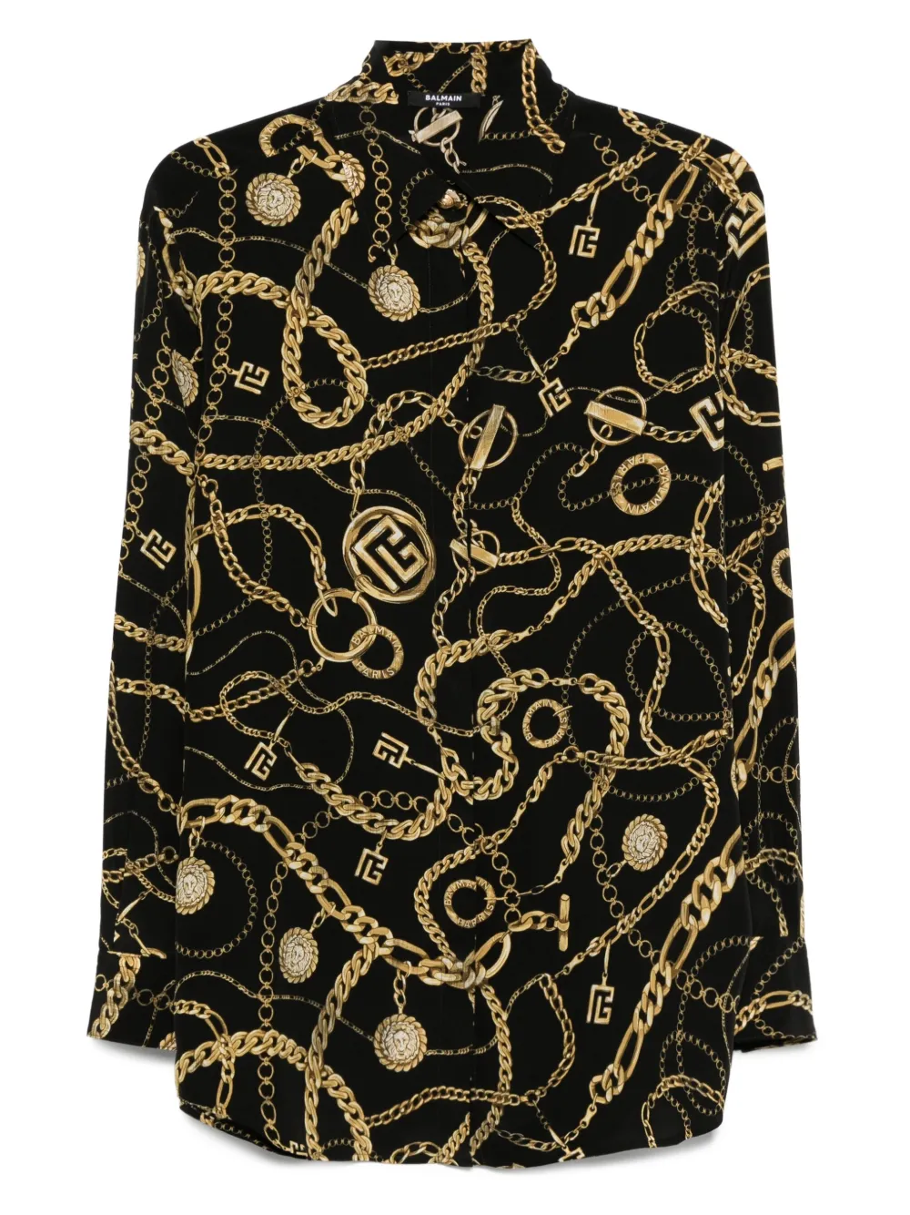 Balmain chain-print silk shirt Zwart