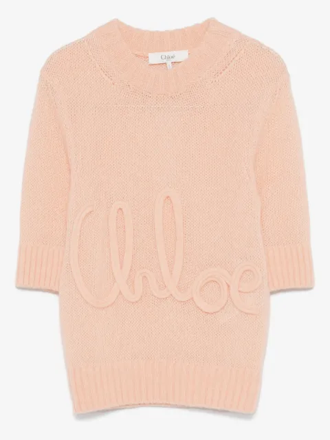 Chloé elbow-sleeve embroidered-logo top