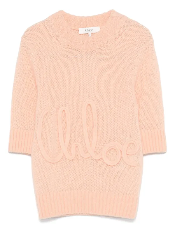 Chloé Elbow-sleeve Embroidered-logo Top in Pink