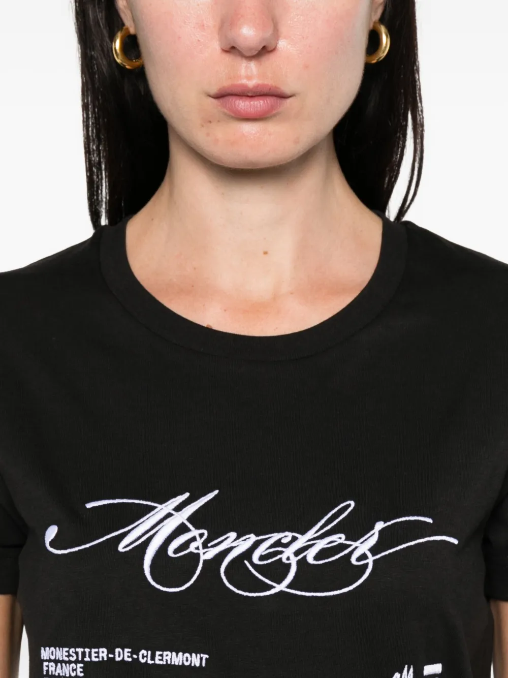 Moncler Katoenen T-shirt met geborduurd logo Zwart