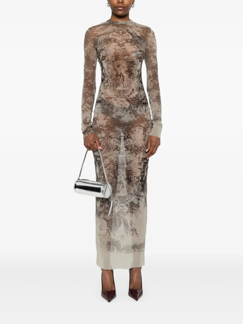 Jean Paul Gaultier graphic-print maxi dress - Beige