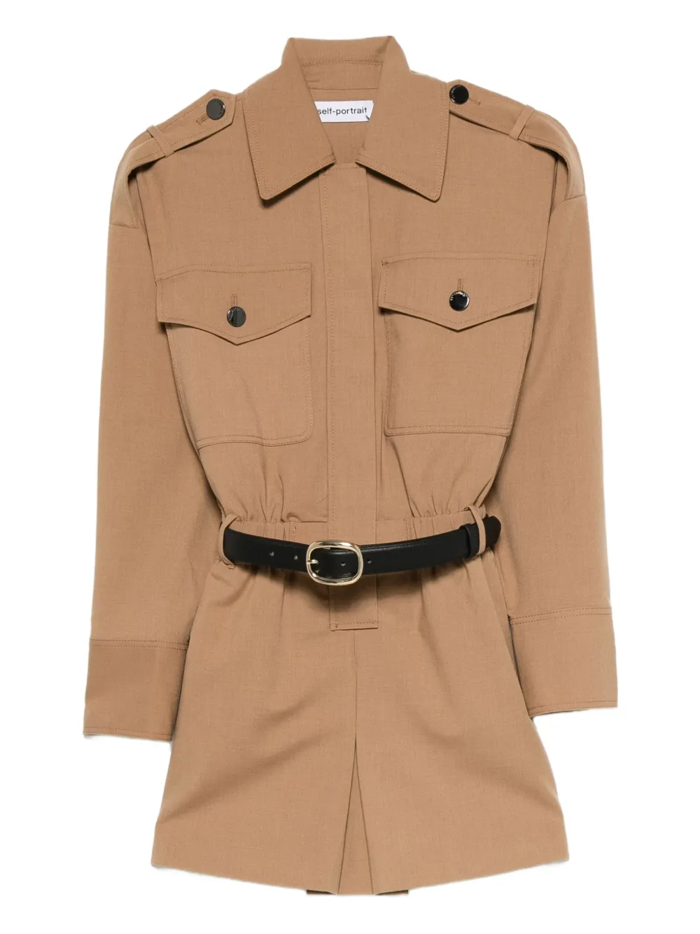 Self-Portrait belted pocketed playsuit - Toni neutri