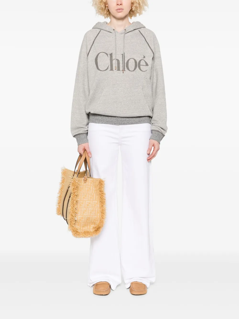 Chloé logo-print hoodie - Grijs