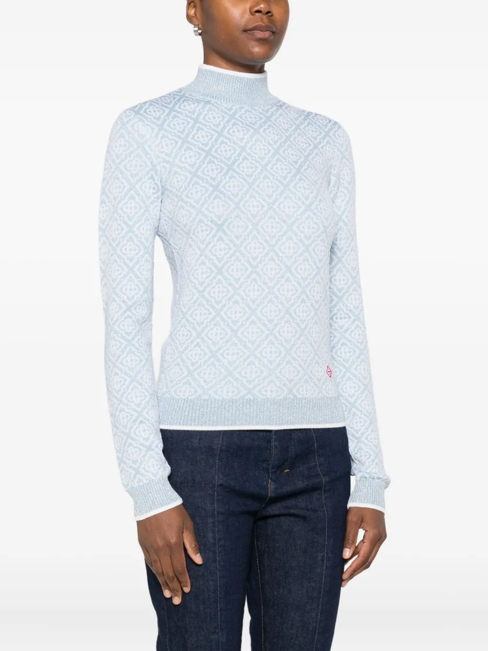 Casablanca Geometric-pattern Mock-neck Top In Blue