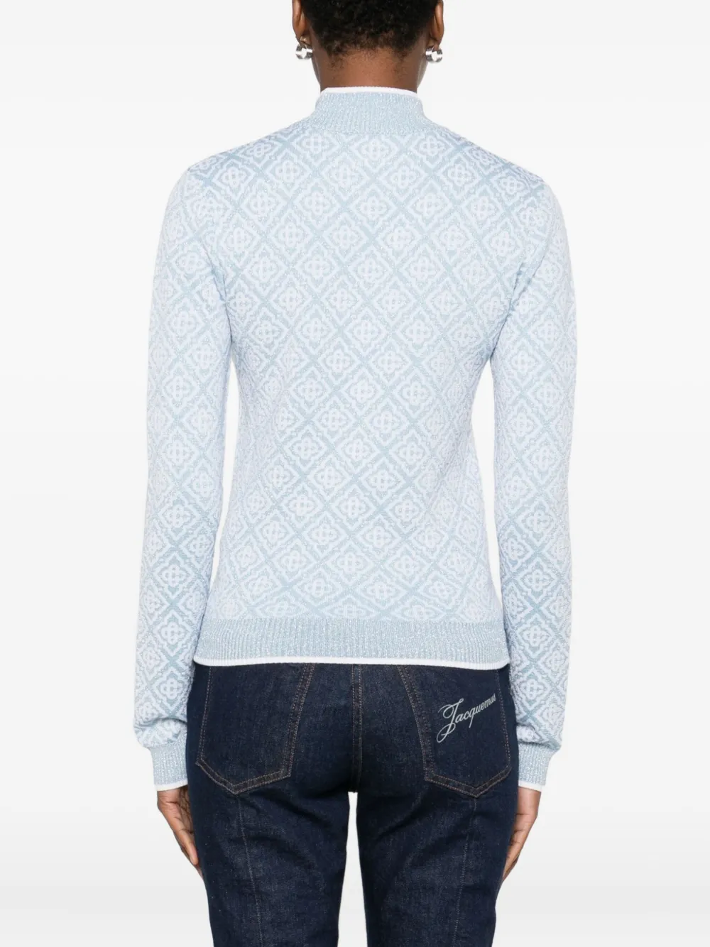 Casablanca Geometric-pattern Mock-neck Top In Blue