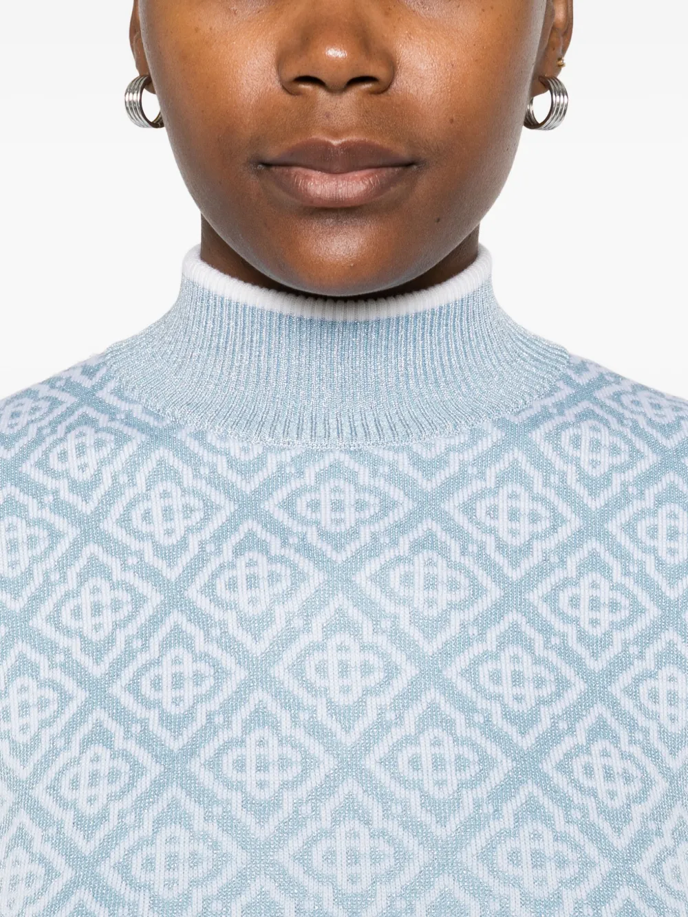 Casablanca Geometric-pattern Mock-neck Top In Blue