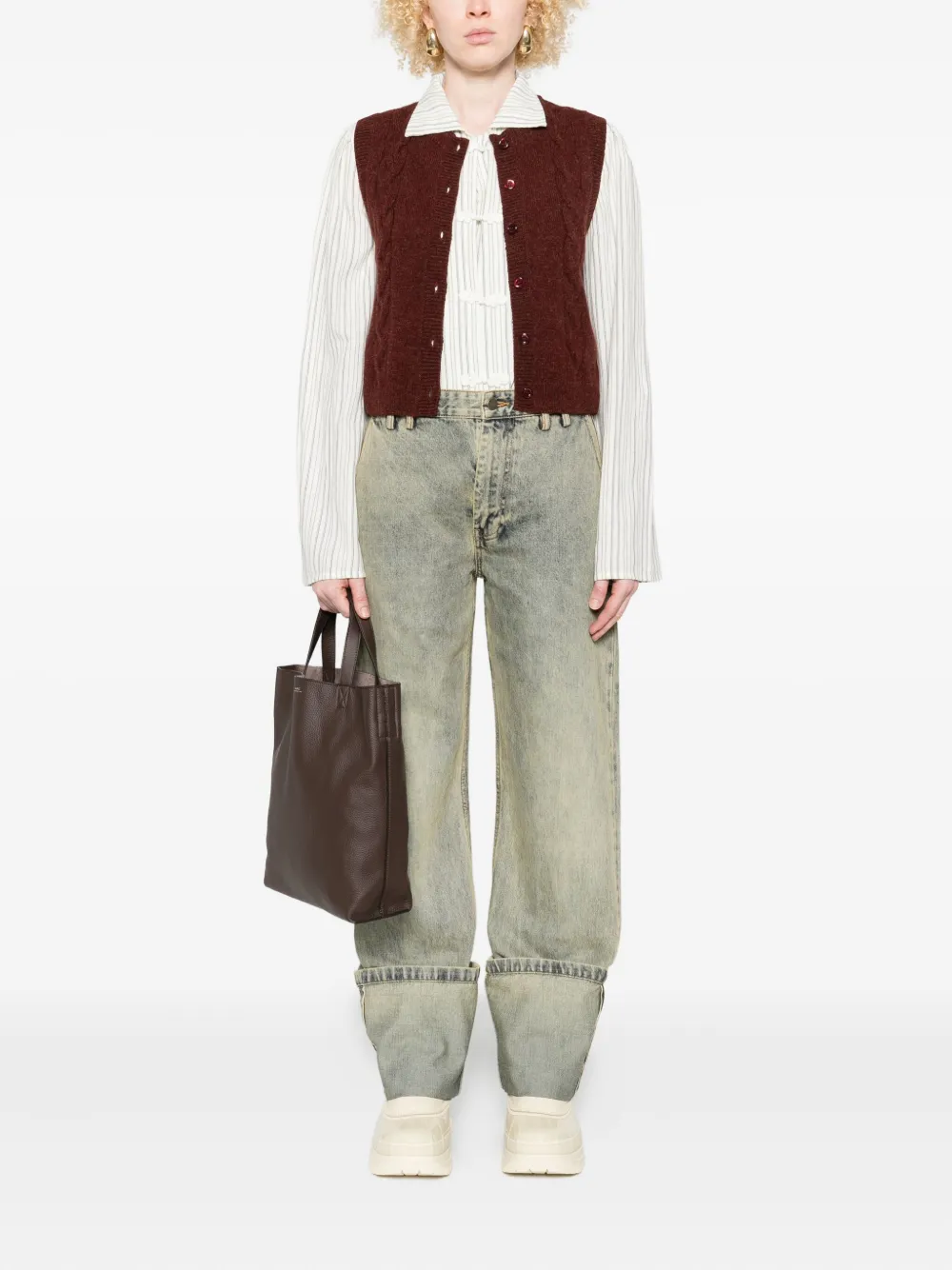 Apc Cable Knit Sleeveless Jumper And Buttons In Brown