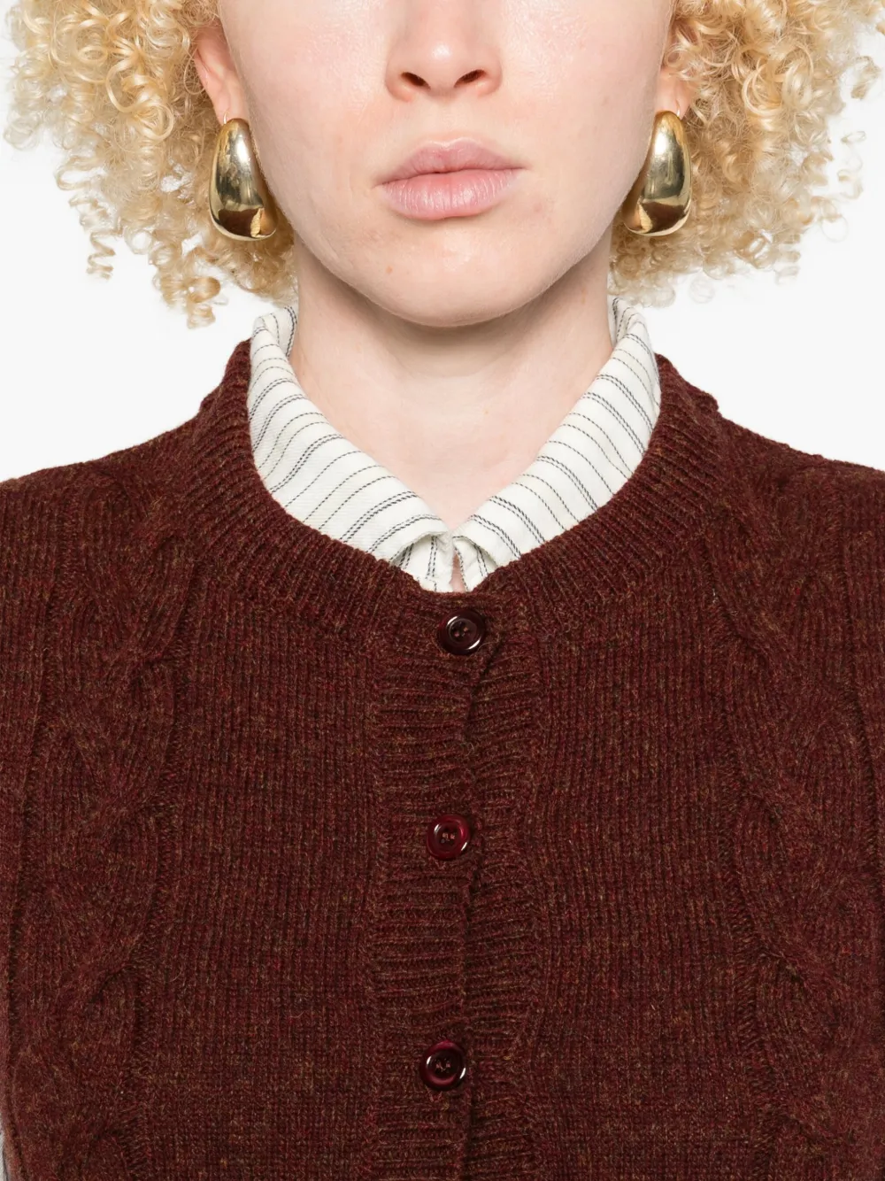 Apc Cable Knit Sleeveless Jumper And Buttons In Brown