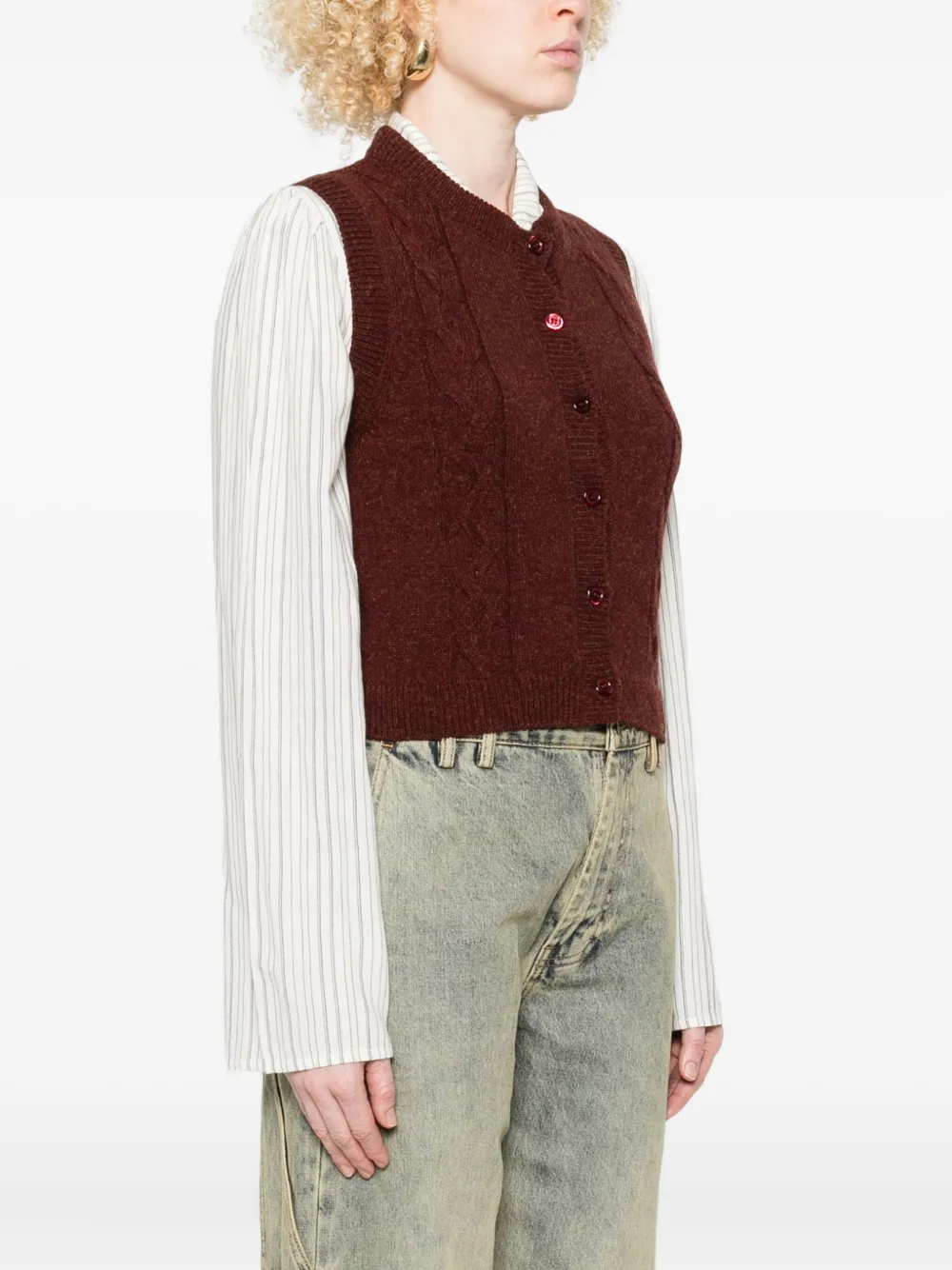 Apc Cable Knit Sleeveless Jumper And Buttons In Brown