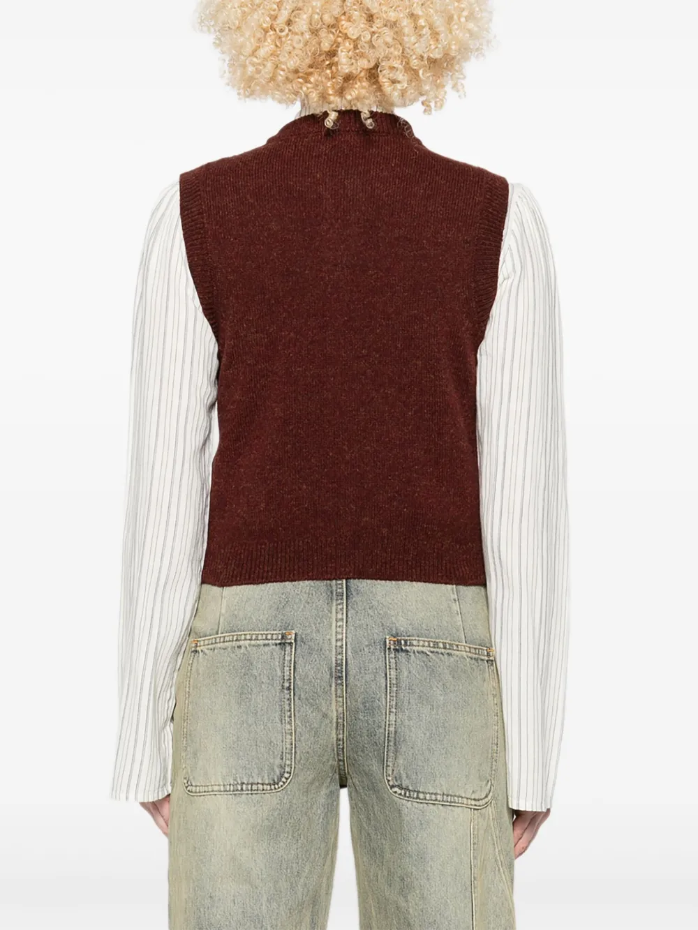 Apc Cable Knit Sleeveless Jumper And Buttons In Brown