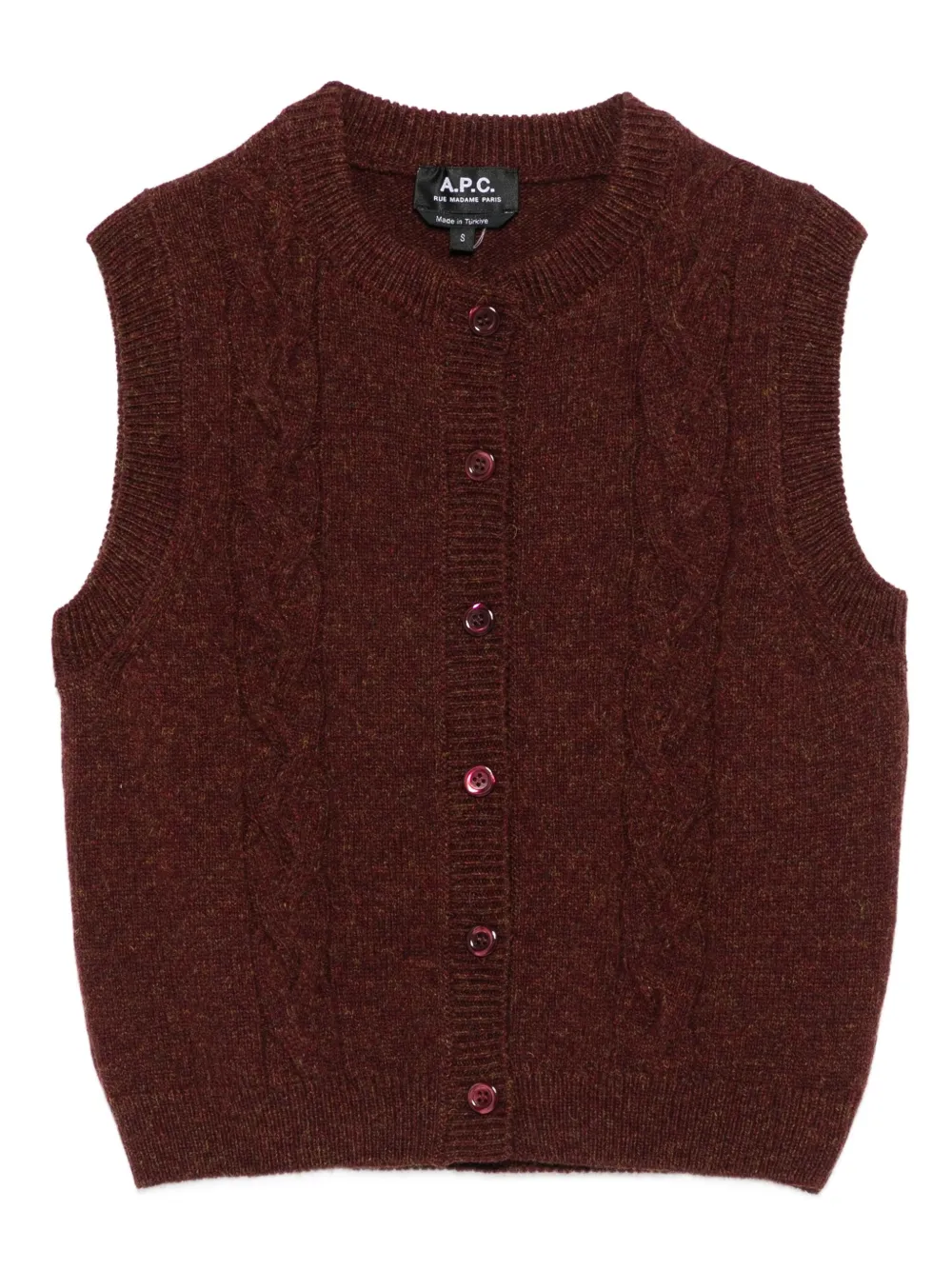 Apc Cable Knit Sleeveless Jumper And Buttons In Brown