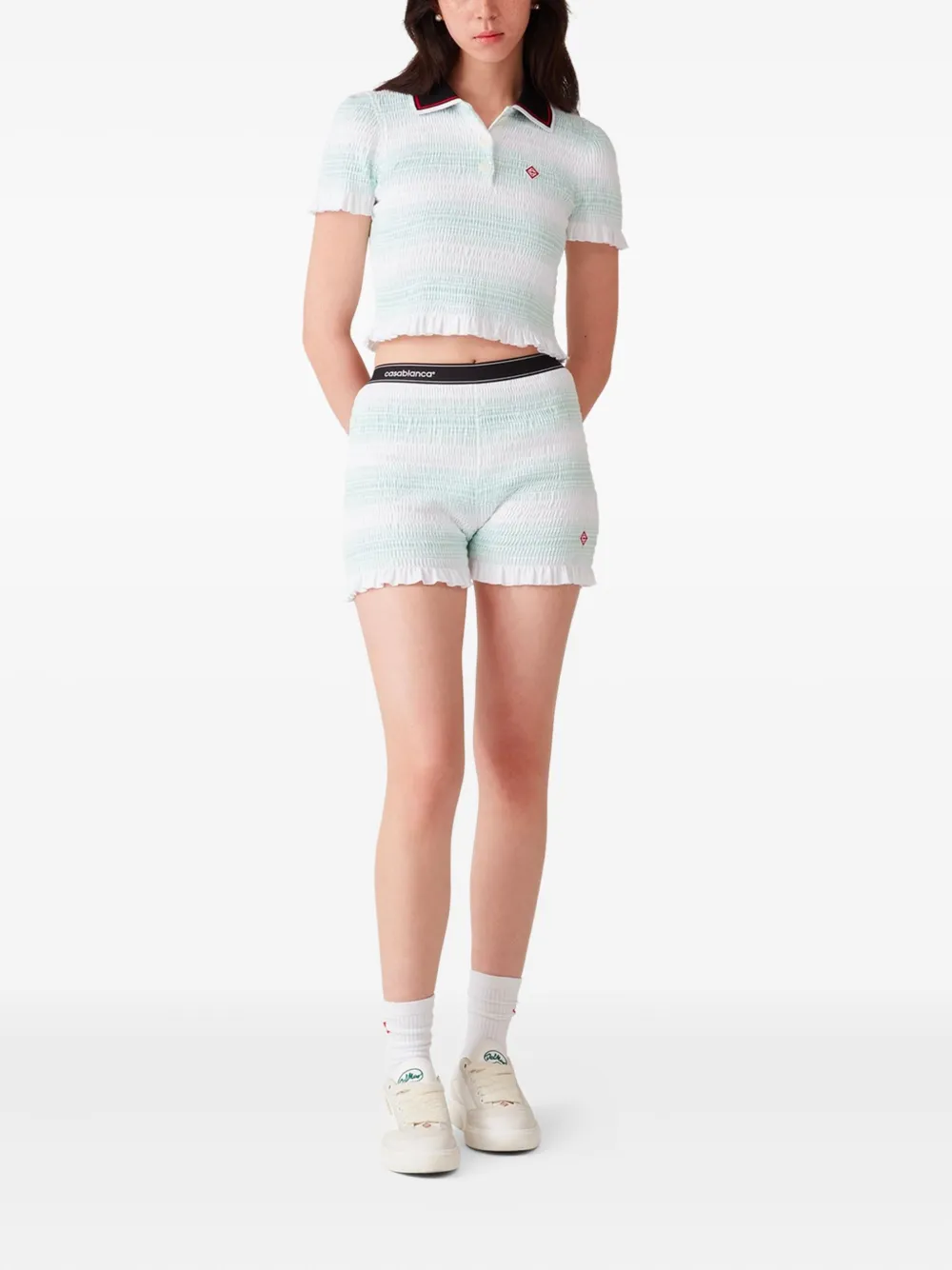 Casablanca striped smocked-detail top Wit
