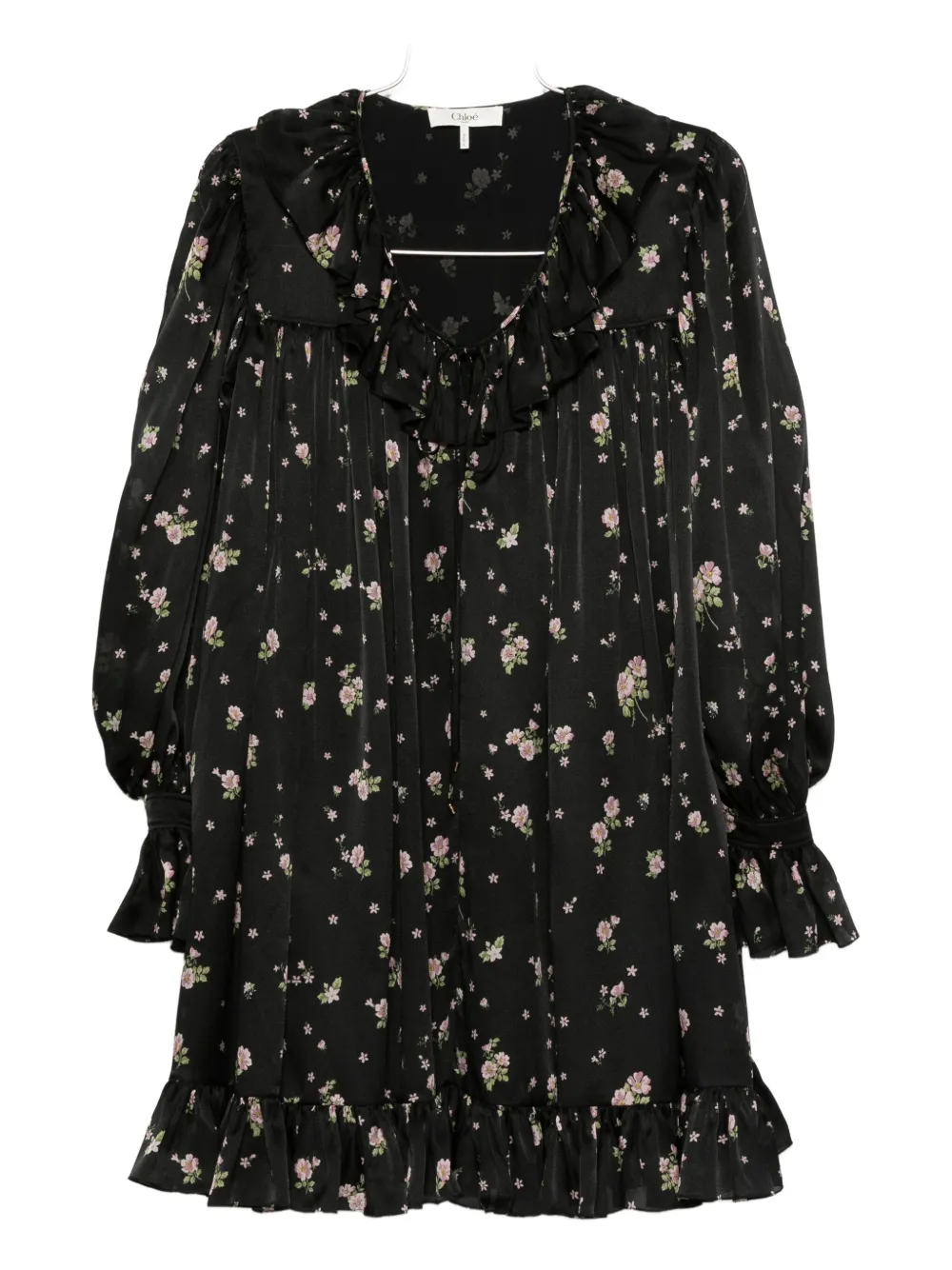 Chloé floral ruffled mini dress Zwart