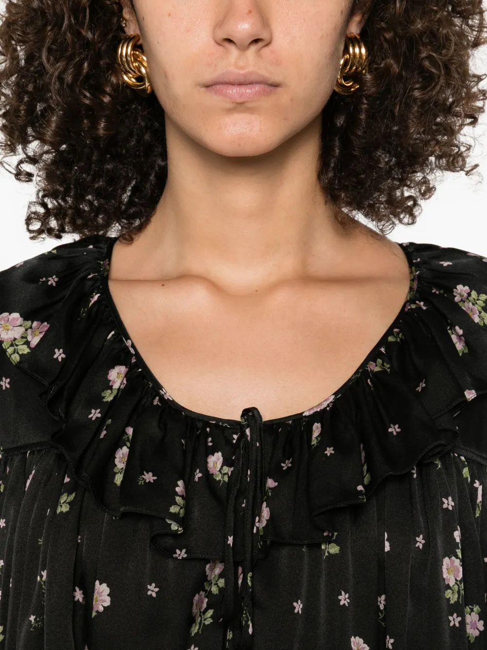 Chloé floral ruffled mini dress Zwart
