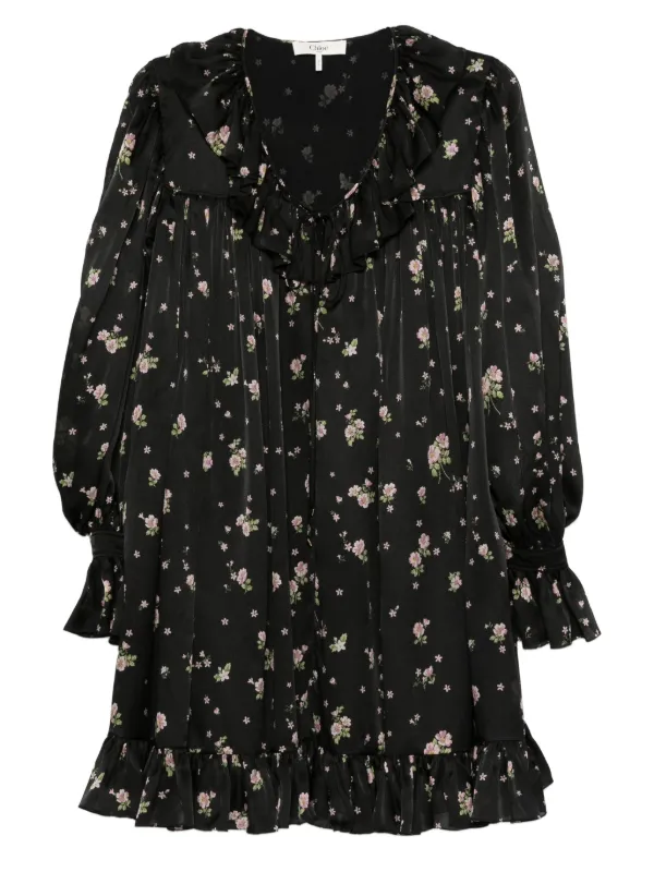 Chloé フローラル ミニドレス | ブラック | FARFETCH JP