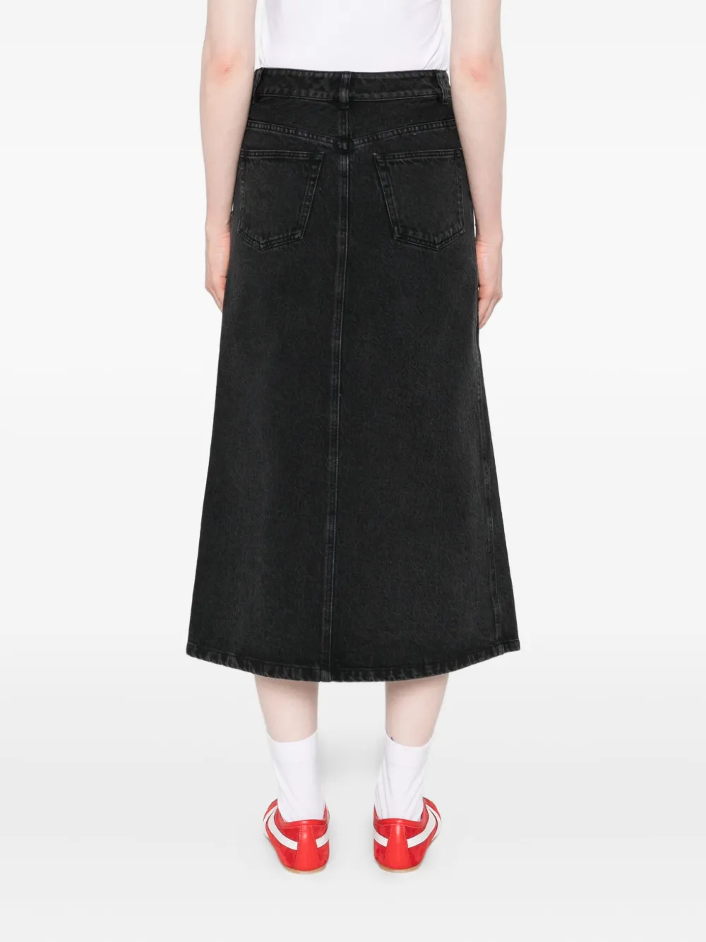 Apc Split-front Denim Midi Skirt In Black