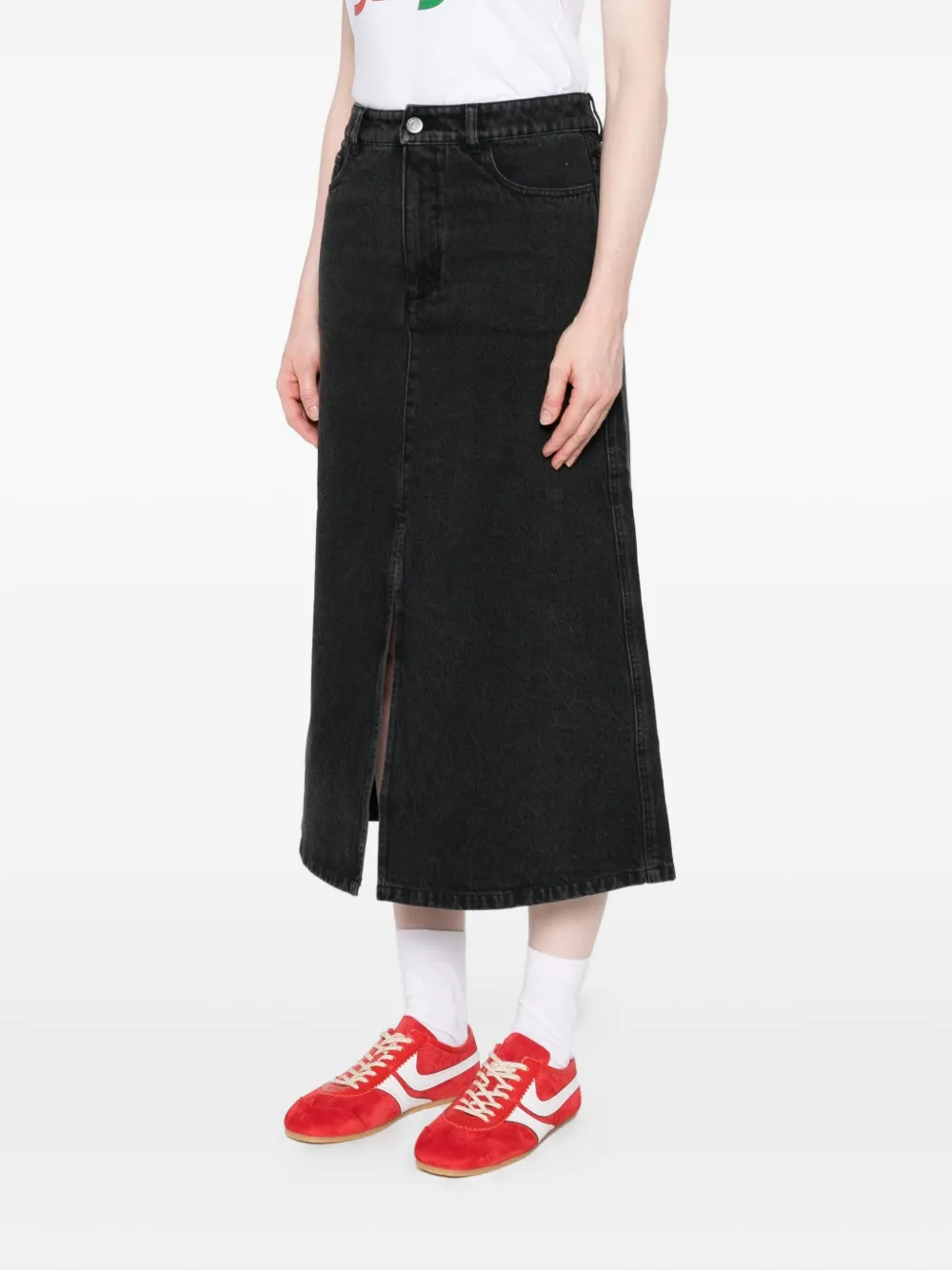 Apc Split-front Denim Midi Skirt In Black