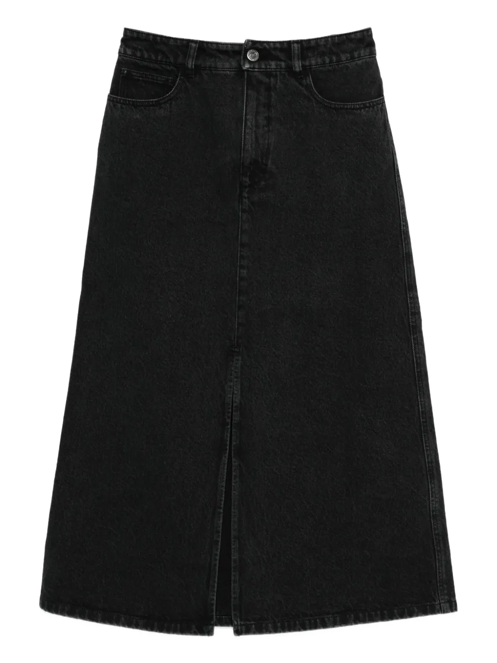 split-front denim midi skirt