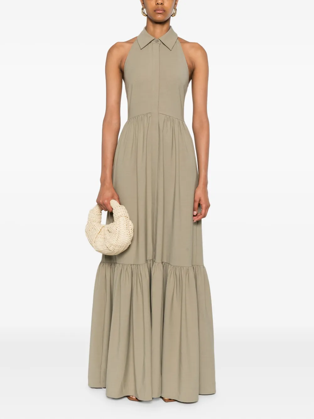 Self-Portrait belted halterneck dress Beige