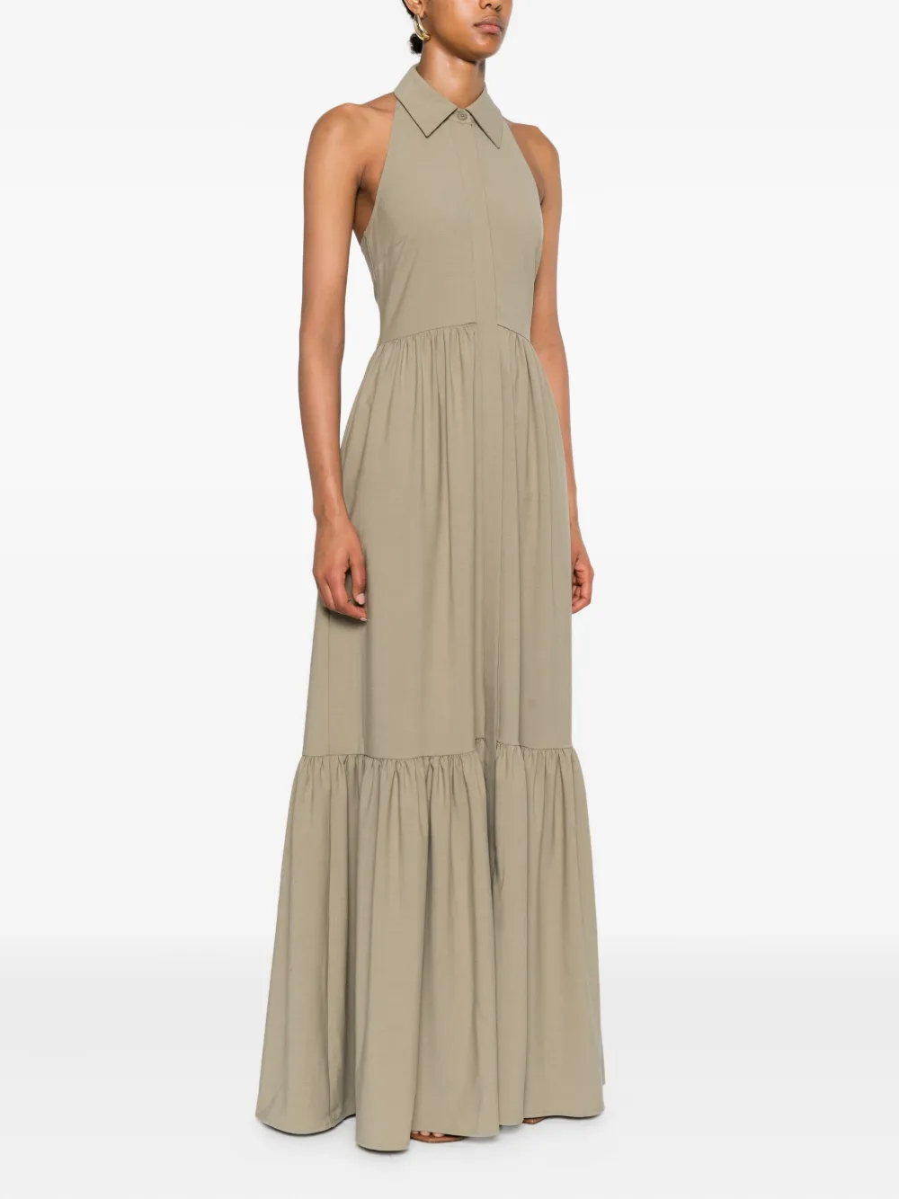 Self-Portrait belted halterneck dress Beige
