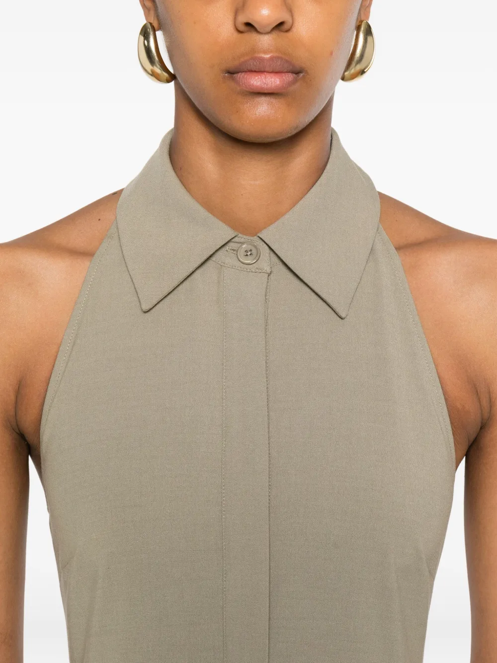 Self-Portrait belted halterneck dress Beige