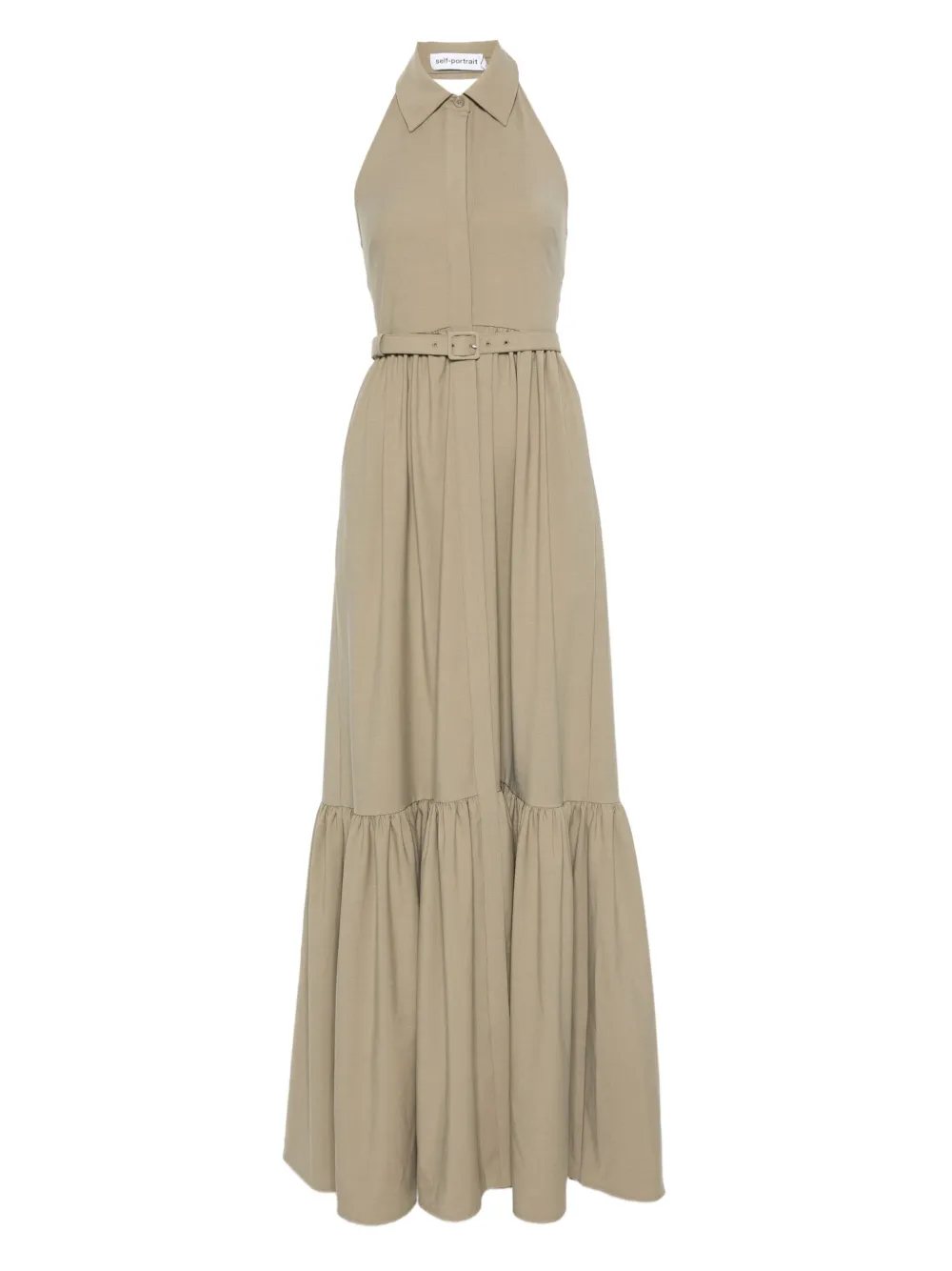 Self-Portrait belted halterneck dress Beige