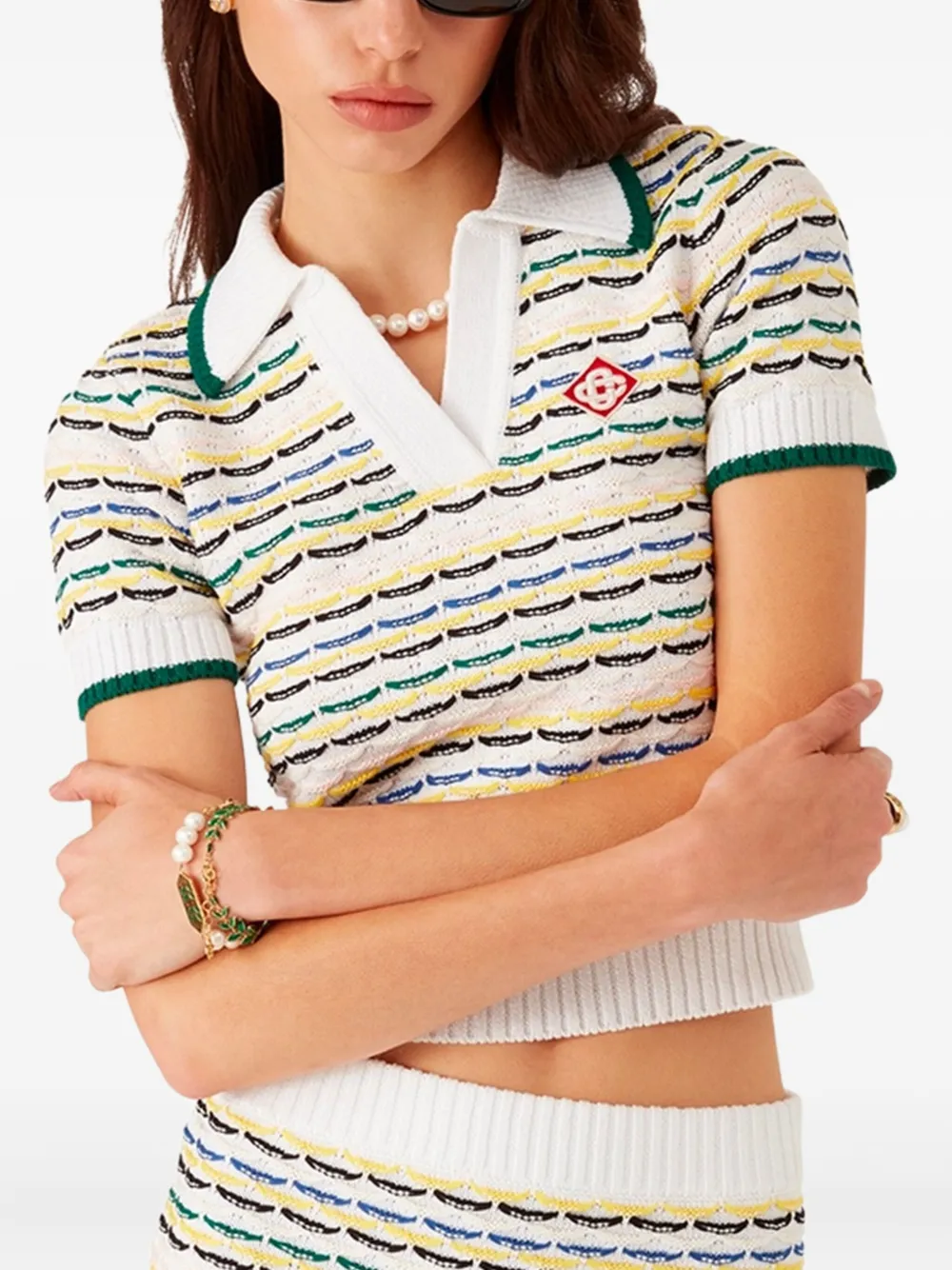 Casablanca striped polo-neck top Wit