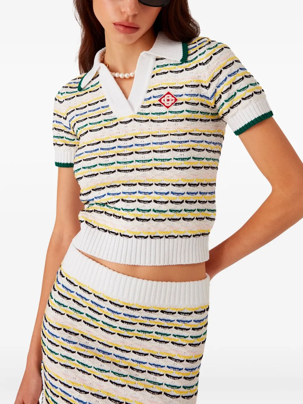 Casablanca striped polo-neck top Wit