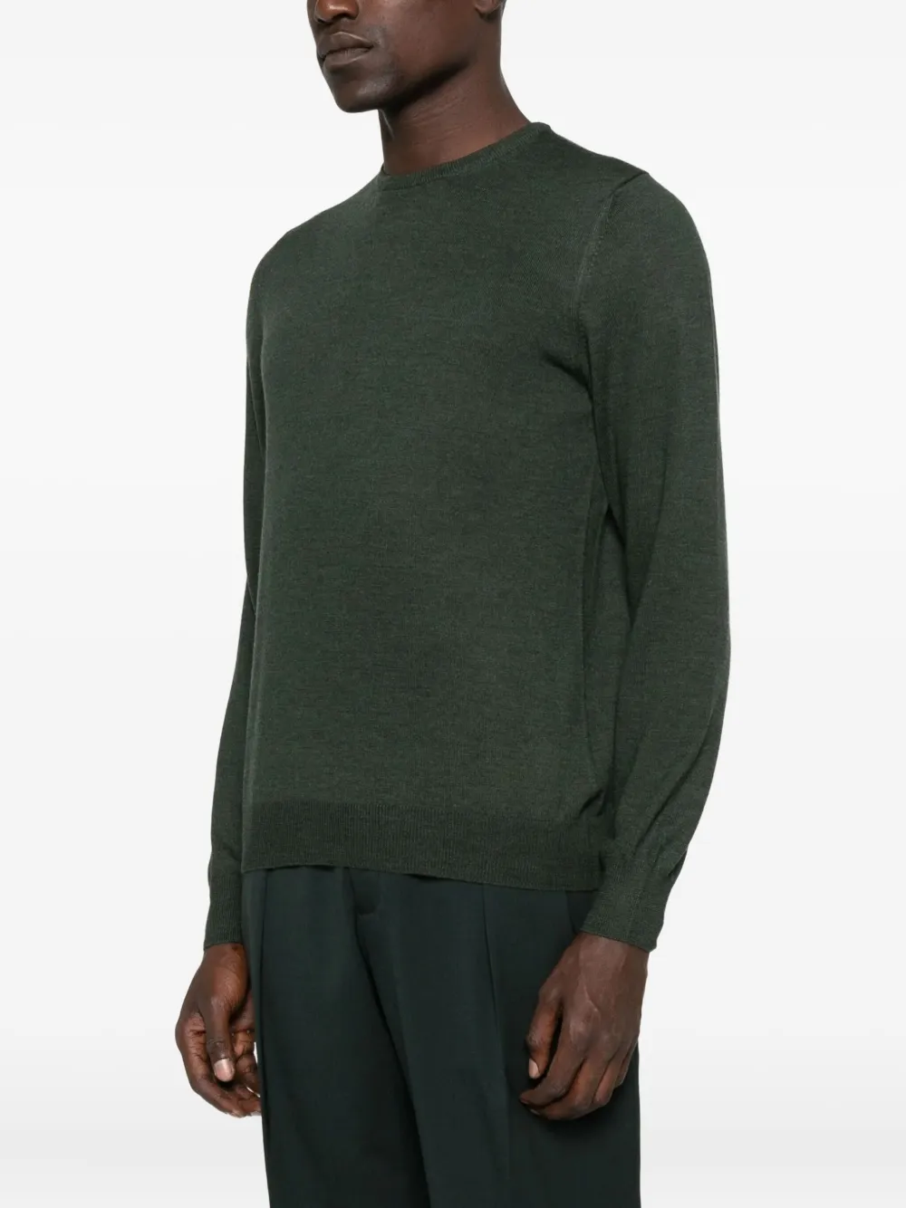 Tagliatore Fine Knit Long Sleeve Crew Neck Sweater In Green