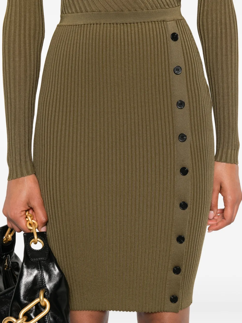 Self-Portrait ribbed button-detail dress Groen