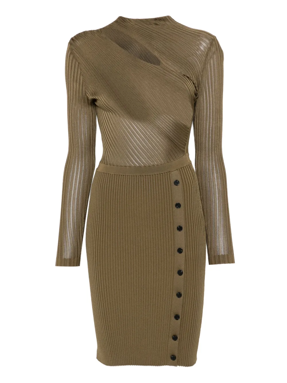 Self-Portrait ribbed button-detail dress Groen