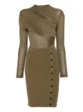 Self-Portrait ribbed button-detail dress - Green