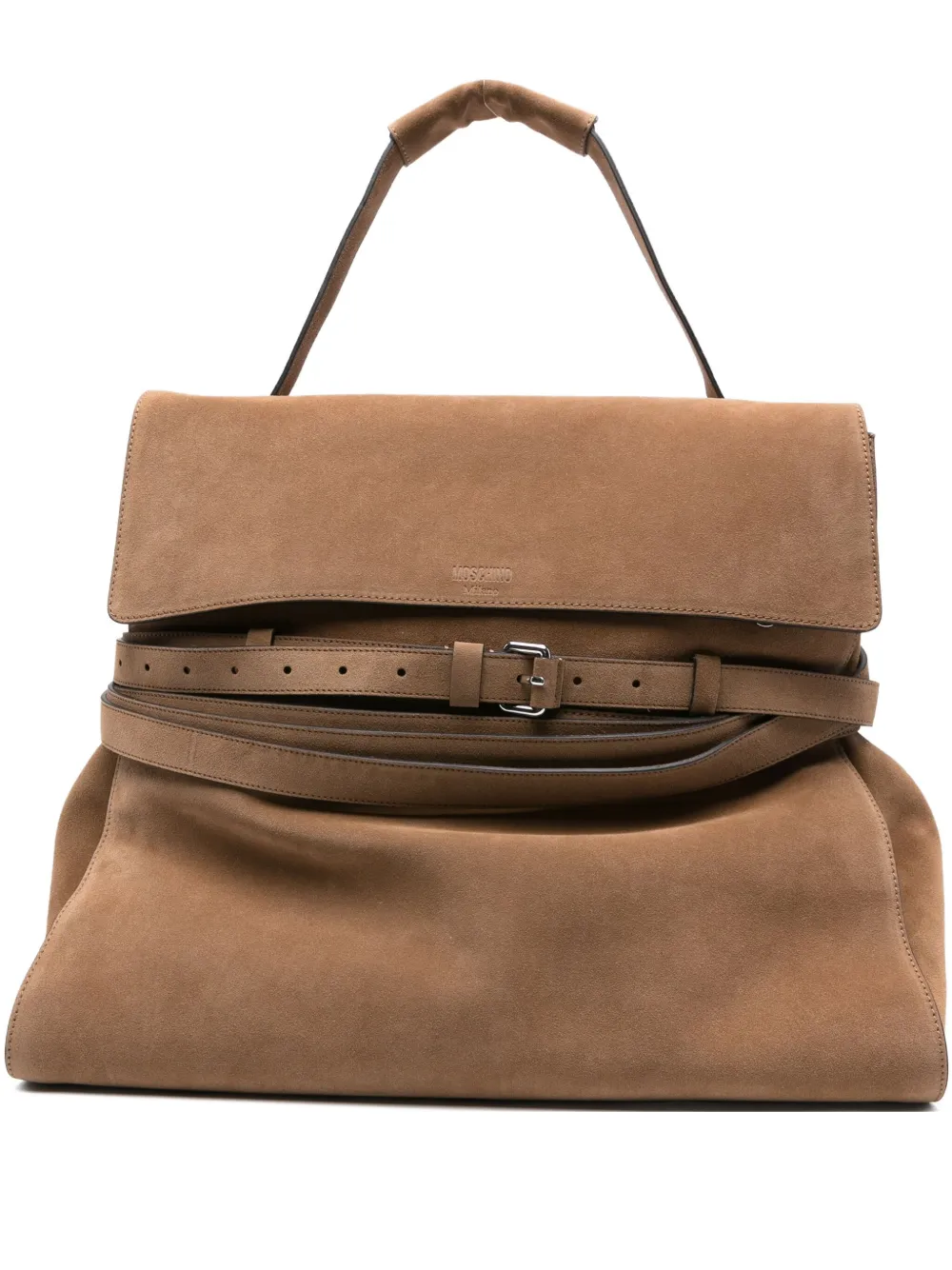 Moschino Belted Calfskin Tote Bag In Brown