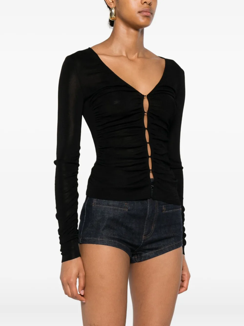 Self-Portrait T-shirt met lange mouwen en knoopdetail Zwart