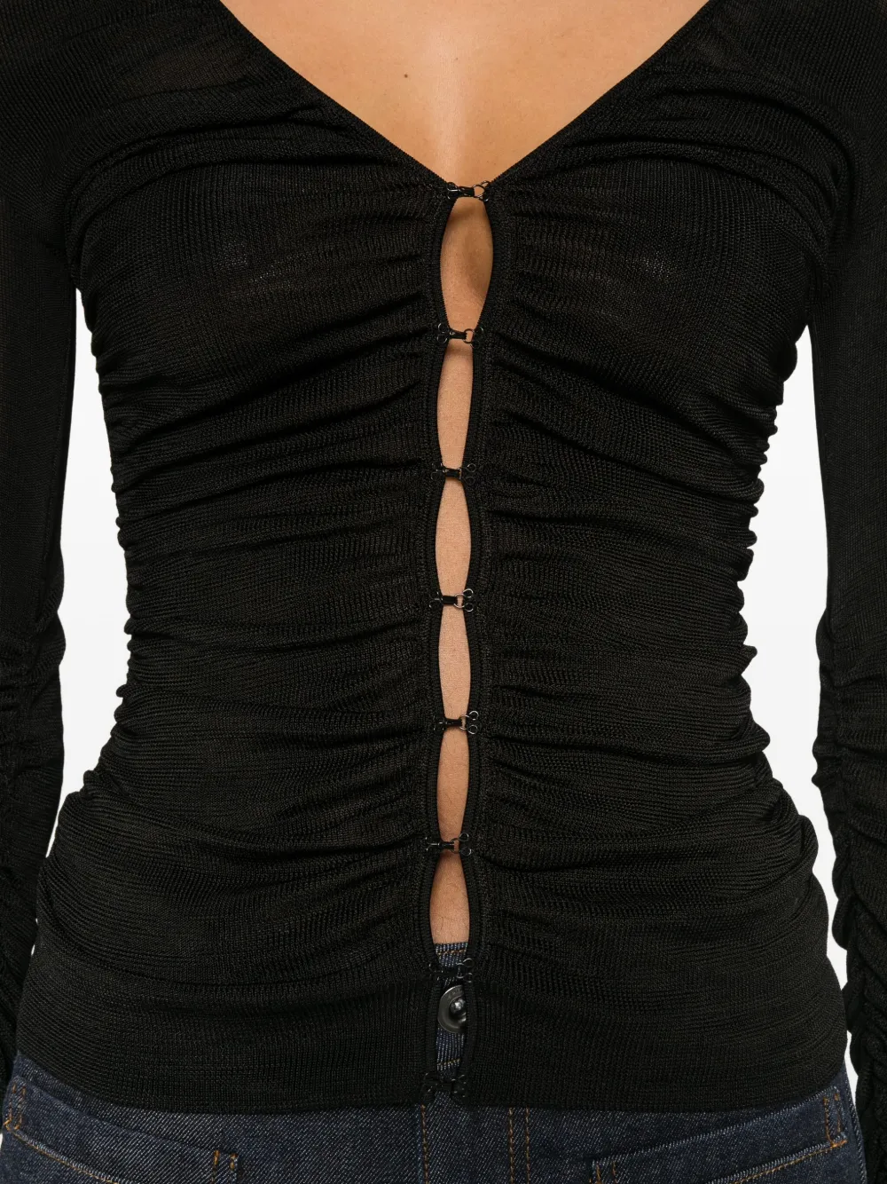 Self-Portrait T-shirt met lange mouwen en knoopdetail Zwart