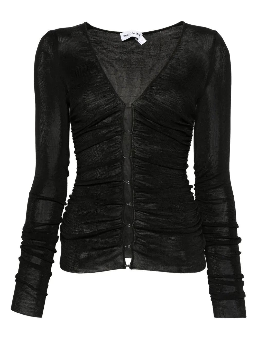 Self-Portrait button-detailed long-sleeve t-shirt | Black | Image 1